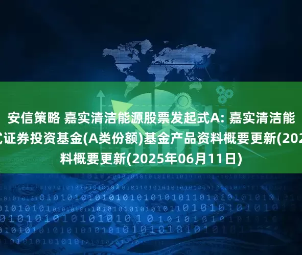 安信策略 嘉实清洁能源股票发起式A: 嘉实清洁能源股票型发起式证券投资基金(A类份额)基金产品资料概要更新(2025年06月11日)